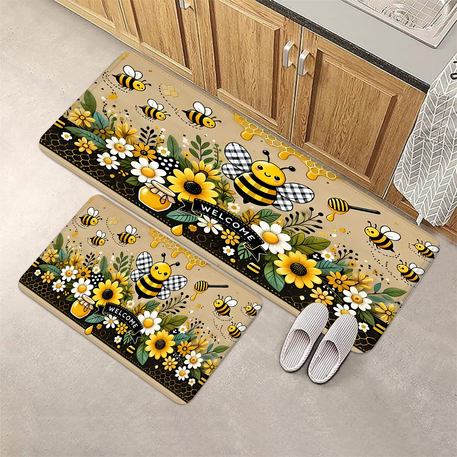 Commercial Kitchen Mats - Bee Flower Kitchen Long Carpet Restaurant
