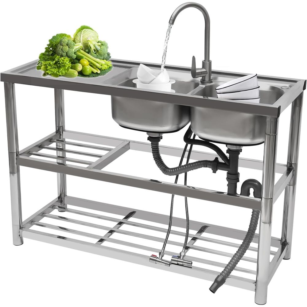 Commercial Kitchen Faucet - Commercial Stainless Steel Double Bowl Kitchen