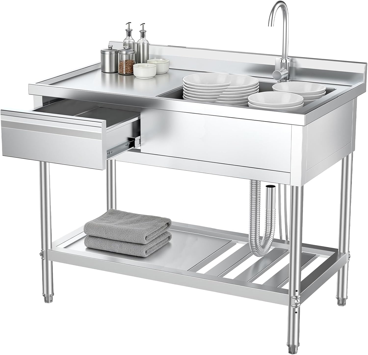 Commercial Kitchen Plumbing - Stainless Steel Utility Sink with Drawers
