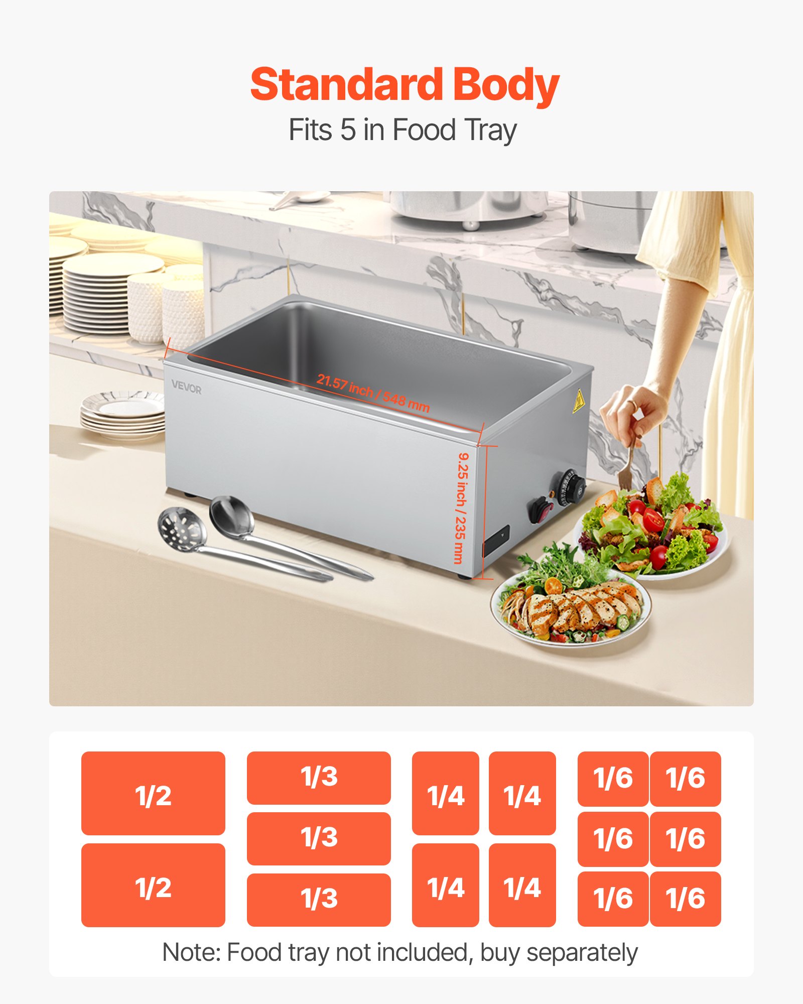 Bain Marie Food Warmer - Commercial Food Warmer, 1200W Electric Stainless