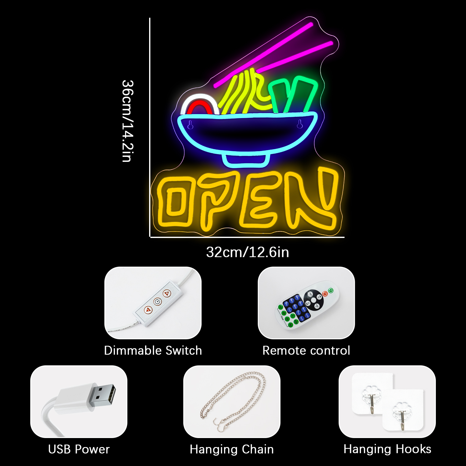 Ramen Neon Sign Shop Open Wall - Commercial Kitchen Light 评论和价格
