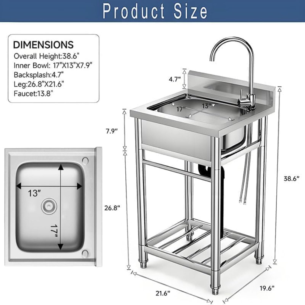 Stainless Steel Utility Sink w - Commercial Kitchen Faucet 评论和价格