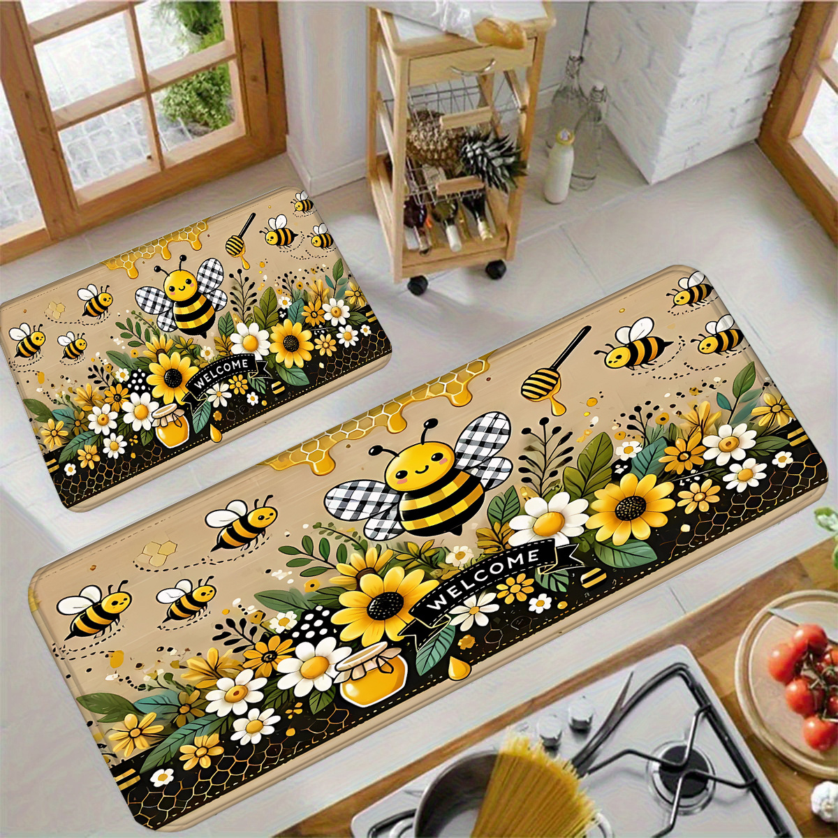 Bee Flower Kitchen Long Carpet - Commercial Kitchen Mats 评论和价格