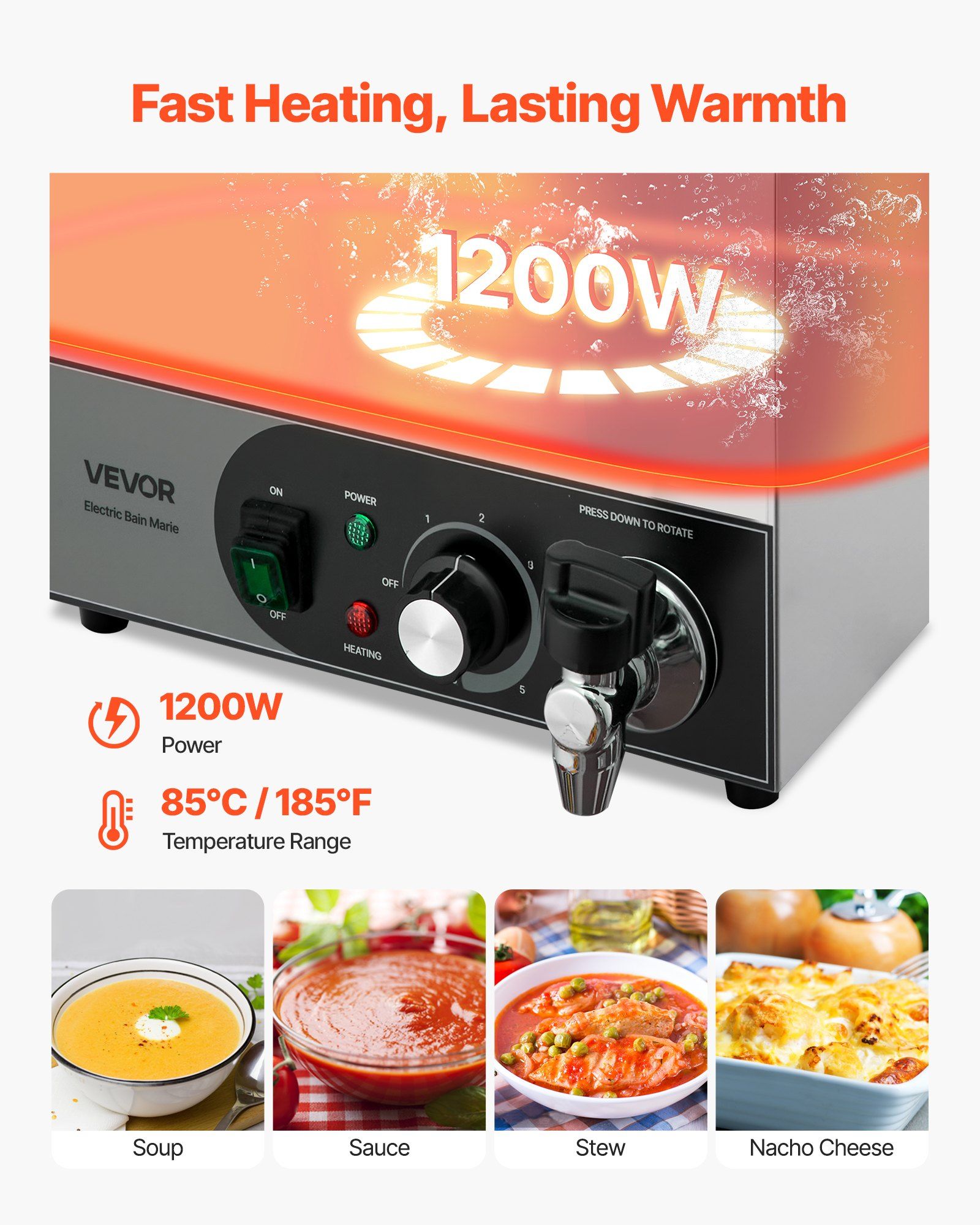 Commercial Food Warmer, 1200W  - Bain Marie Food Warmer 评论和价格