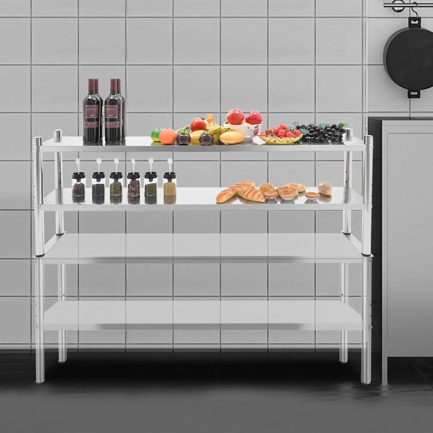 Stainless Steel Double Tier Ov - Commercial Kitchen Prep Table With Storage 评论和价格