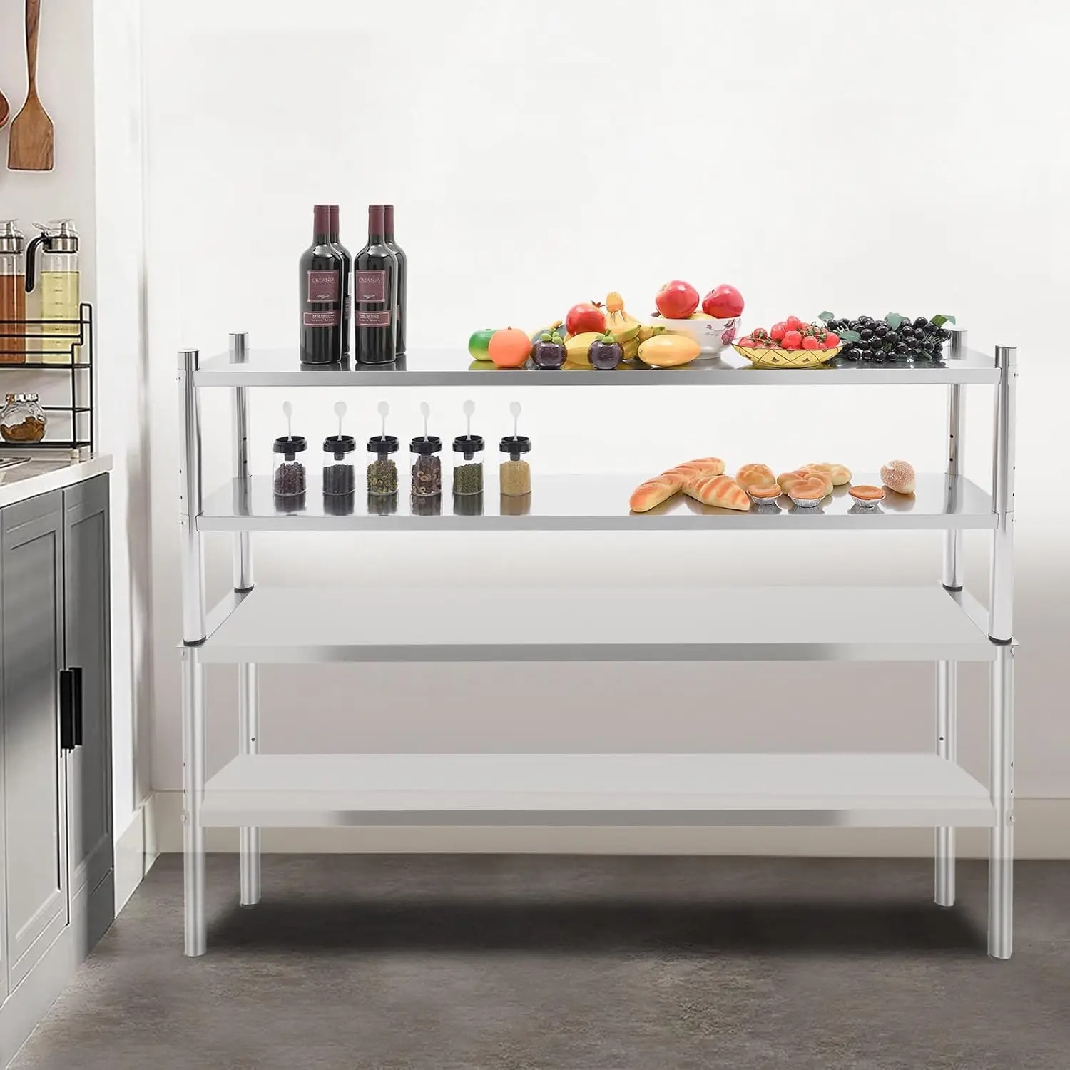 Stainless Steel Double Tier Ov - Commercial Kitchen Prep Table With Storage 评论和价格