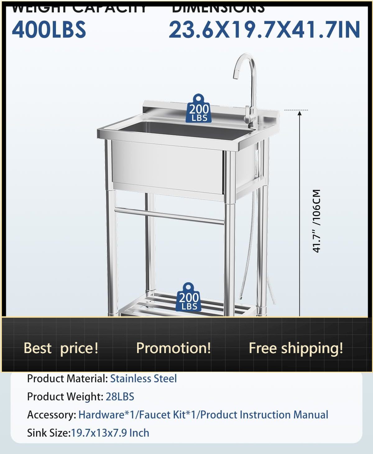 Stainless Steel Utility Sink,  - Commercial Kitchen Faucet 评论和价格