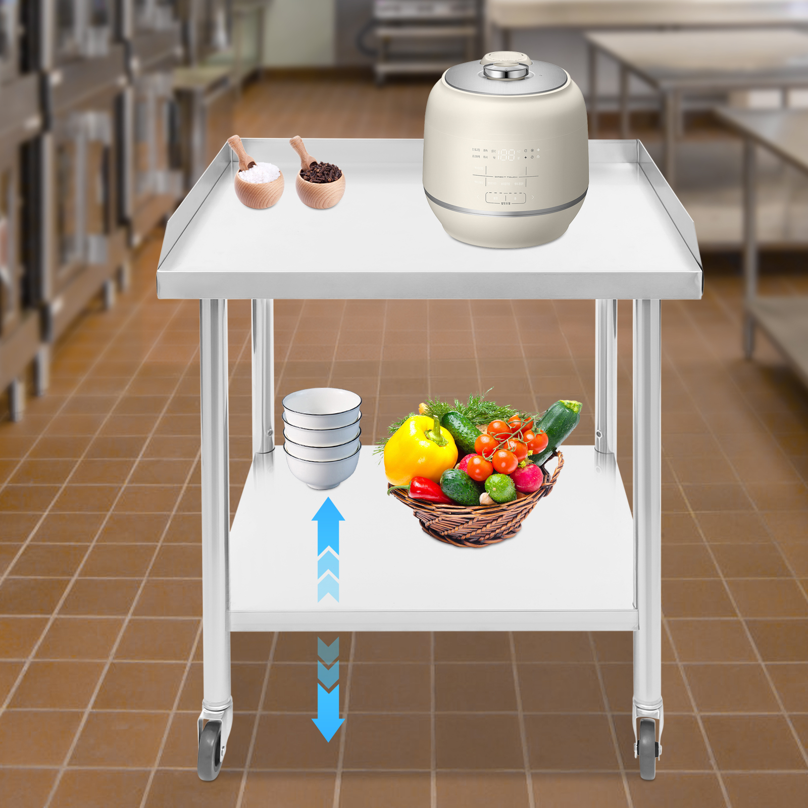 2 Tier Stainless Steel Work Ta - Commercial Kitchen Prep Table With Storage 评论和价格