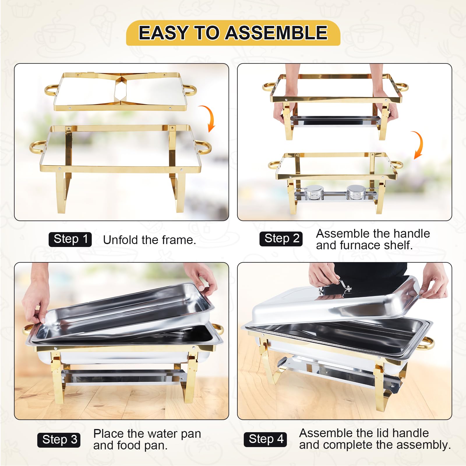 4 Pack Buffet Chafing Dish Set - Bain Marie Food Warmer 评论和价格