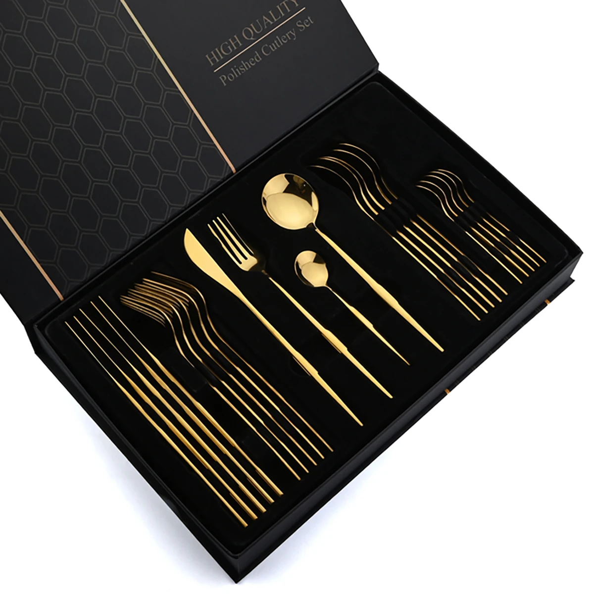 24pcs Gold Flatware Set Stainl - Commercial Kitchen Knives 评论和价格