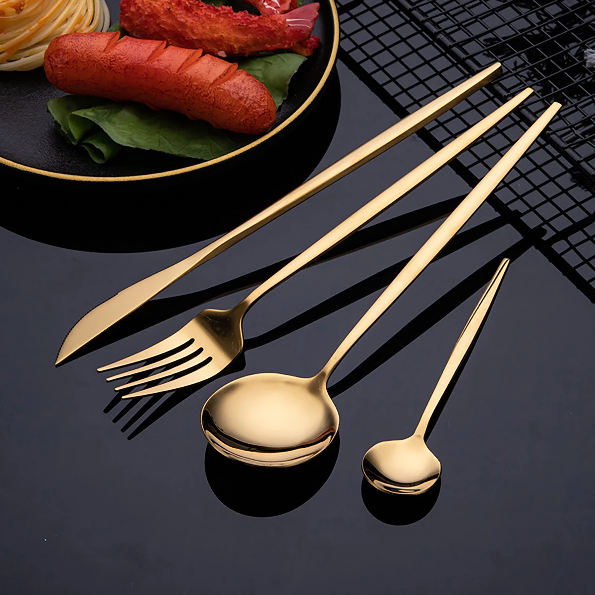 24pcs Gold Flatware Set Stainl - Commercial Kitchen Knives 评论和价格