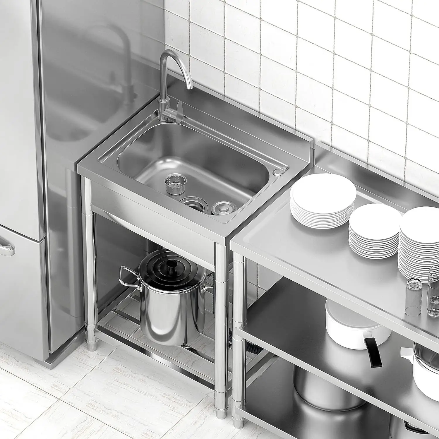Free Standing Stainless-Steel  - Commercial Kitchen Faucet 评论和价格
