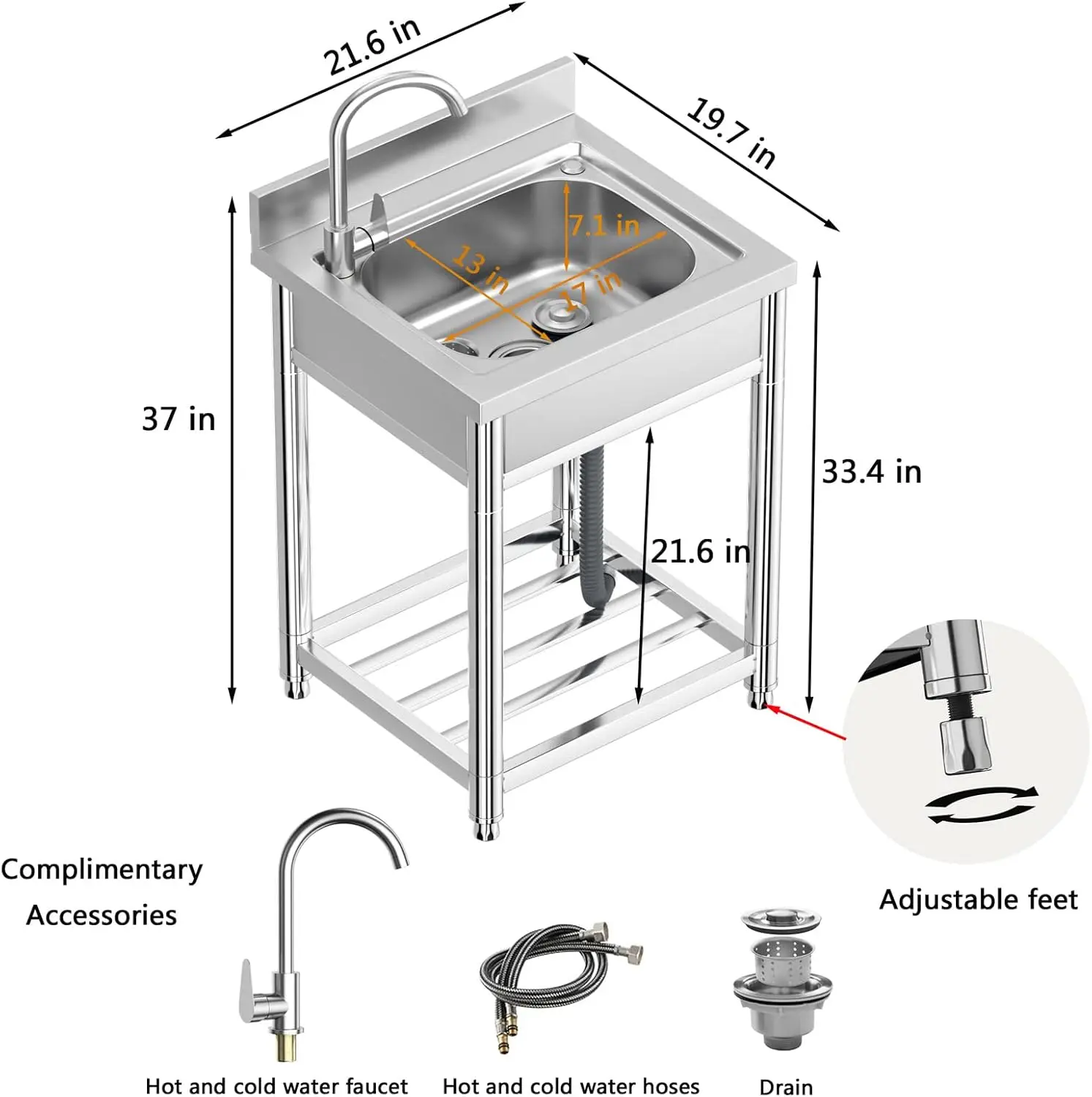 Free Standing Stainless-Steel  - Commercial Kitchen Faucet 评论和价格
