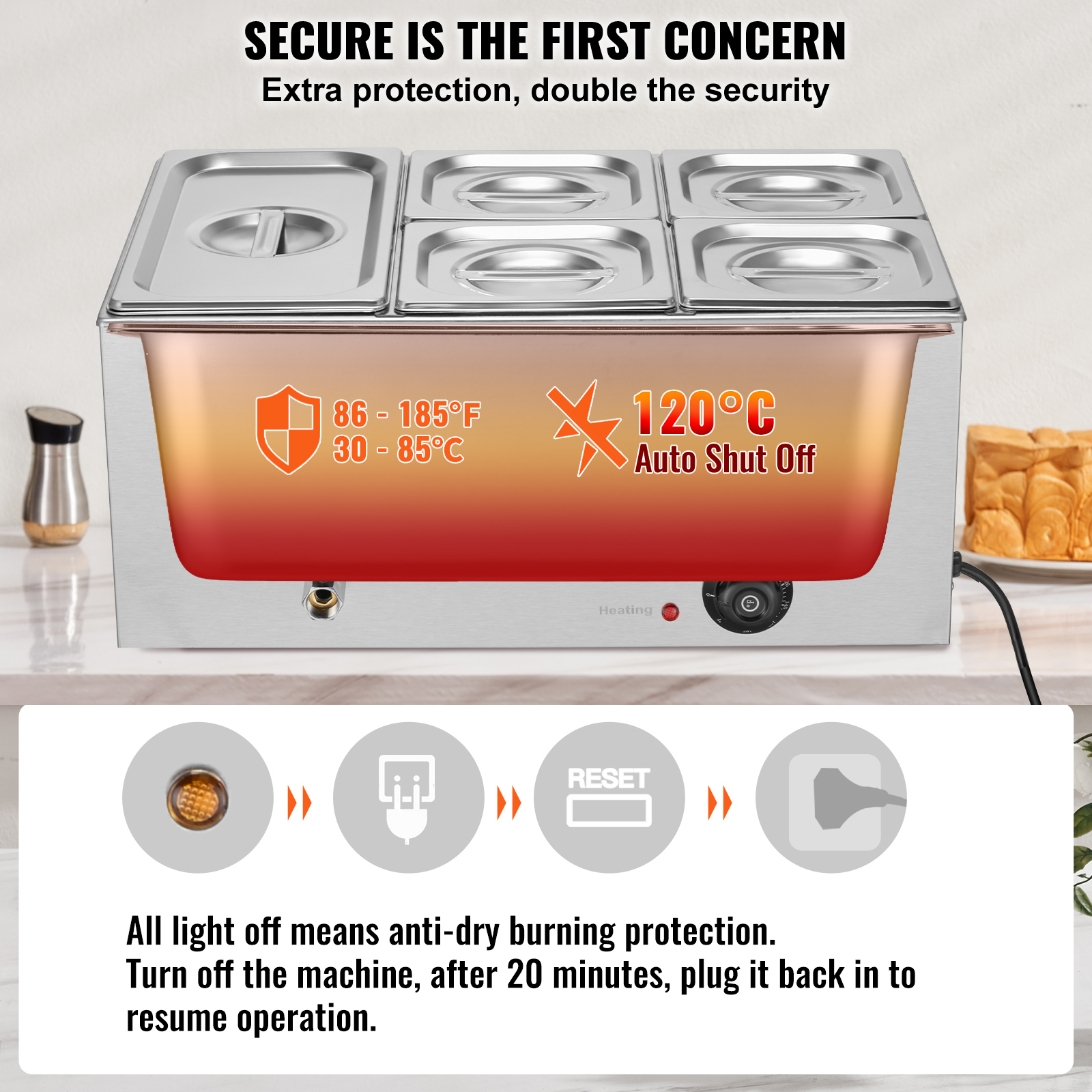 SucceBuy 24QT 5-Pan Commercial - Bain Marie Food Warmer 评论和价格