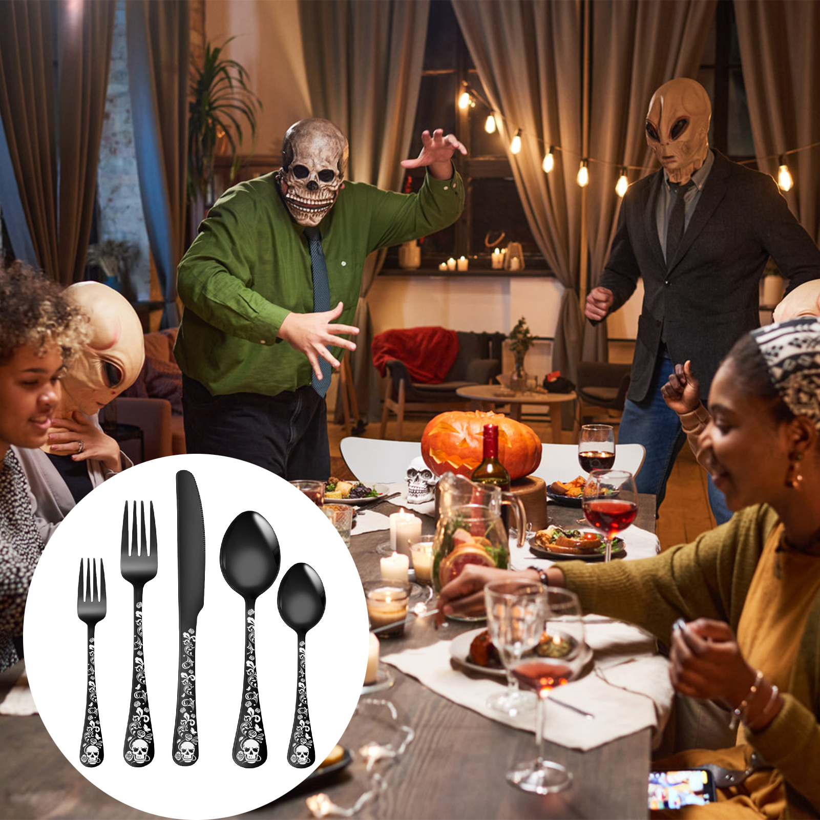 5pcs Skull Pattern Stainless S - Commercial Kitchen Knives 评论和价格