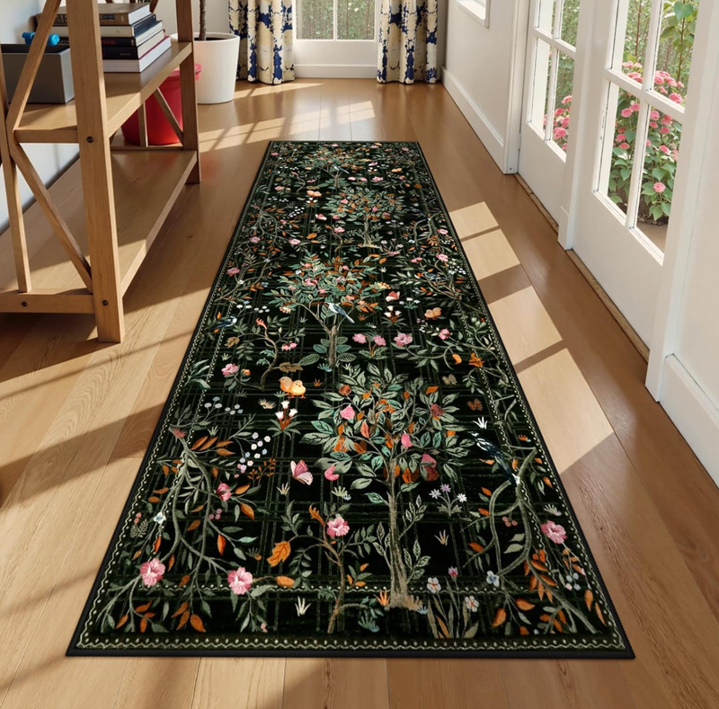 Elegant Dark Base Floral Long  - Commercial Kitchen Non Slip Flooring 评论和价格