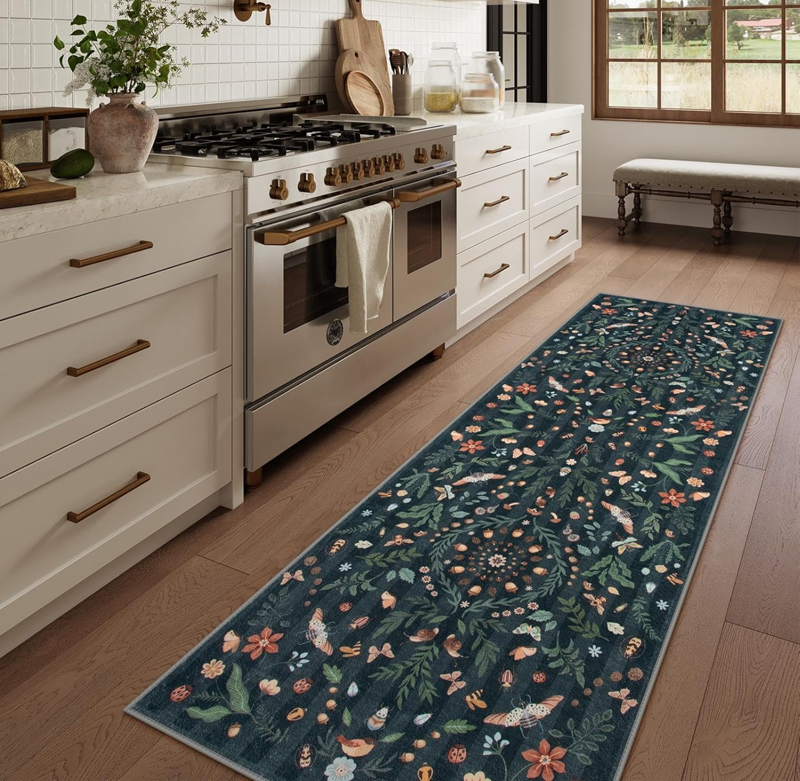 Elegant Dark Base Floral Long  - Commercial Kitchen Non Slip Flooring 评论和价格