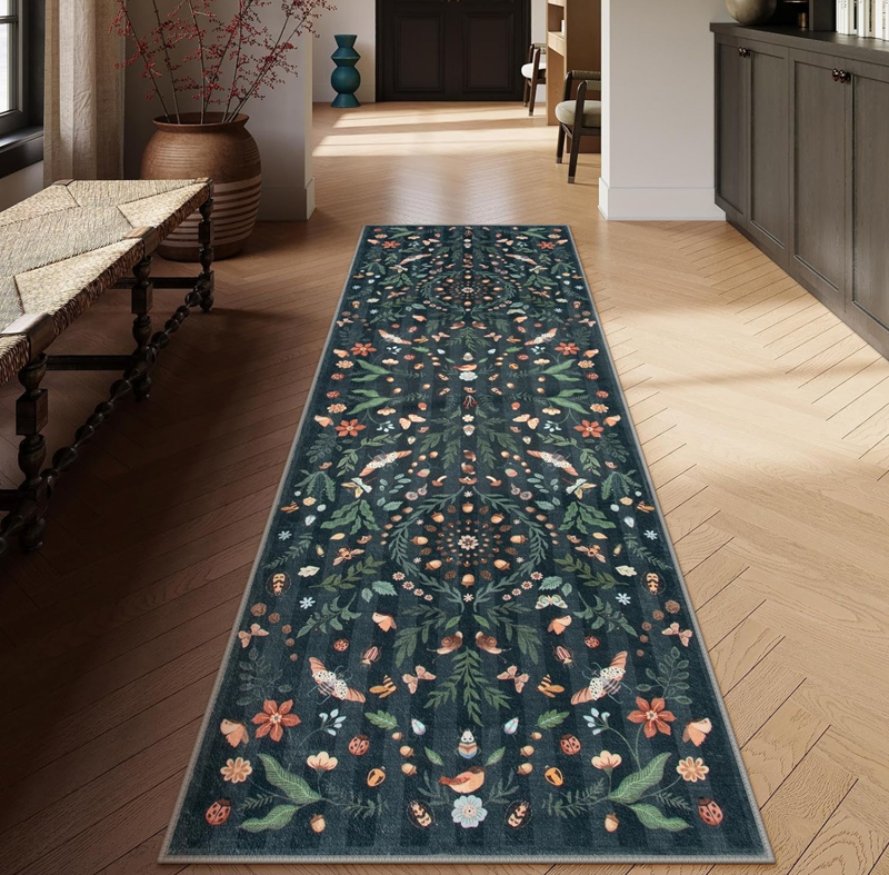 Elegant Dark Base Floral Long  - Commercial Kitchen Non Slip Flooring 评论和价格