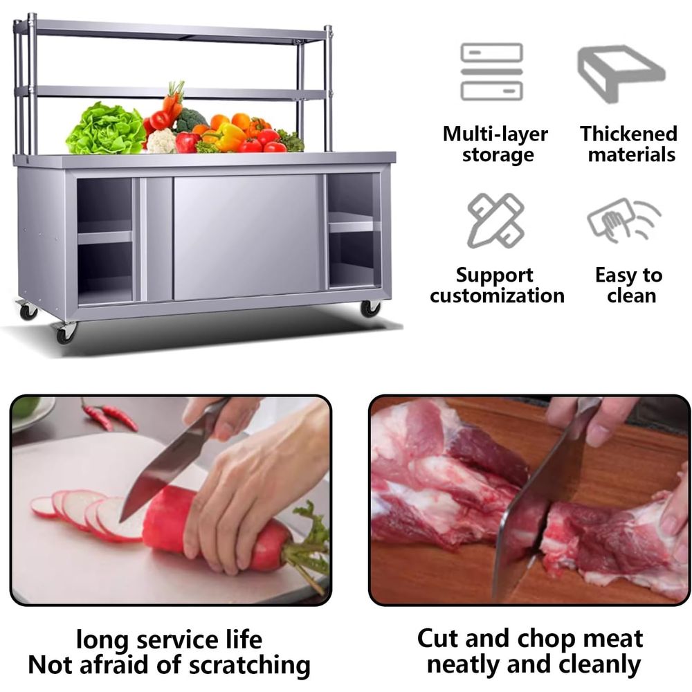 Commercial Heavy-Duty Stainles - Commercial Kitchen Prep Table With Storage 评论和价格