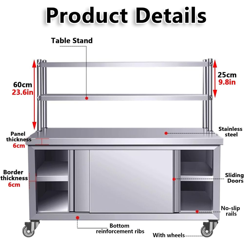 Commercial Heavy-Duty Stainles - Commercial Kitchen Prep Table With Storage 评论和价格