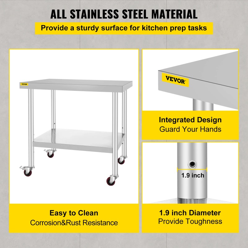 Stainless Steel Kitchen Prep T - Commercial Kitchen Prep Table With Storage 评论和价格