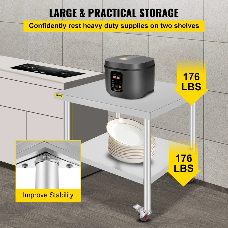 Stainless Steel Kitchen Prep T - Commercial Kitchen Prep Table With Storage 评论和价格