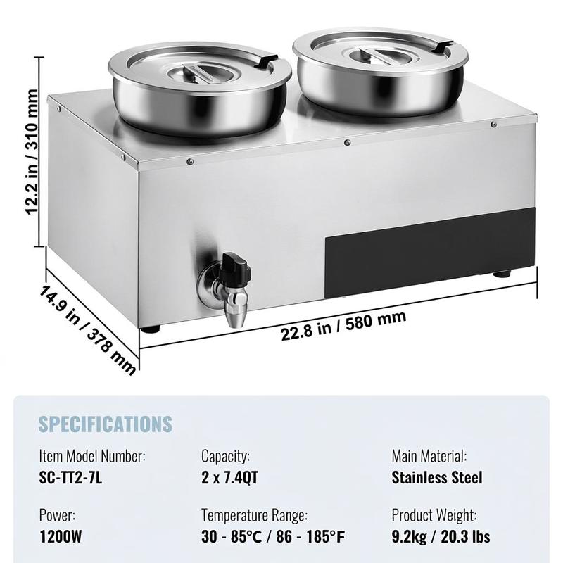 Electric Soup Warmer, Dual 7.4 - Bain Marie Food Warmer 评论和价格