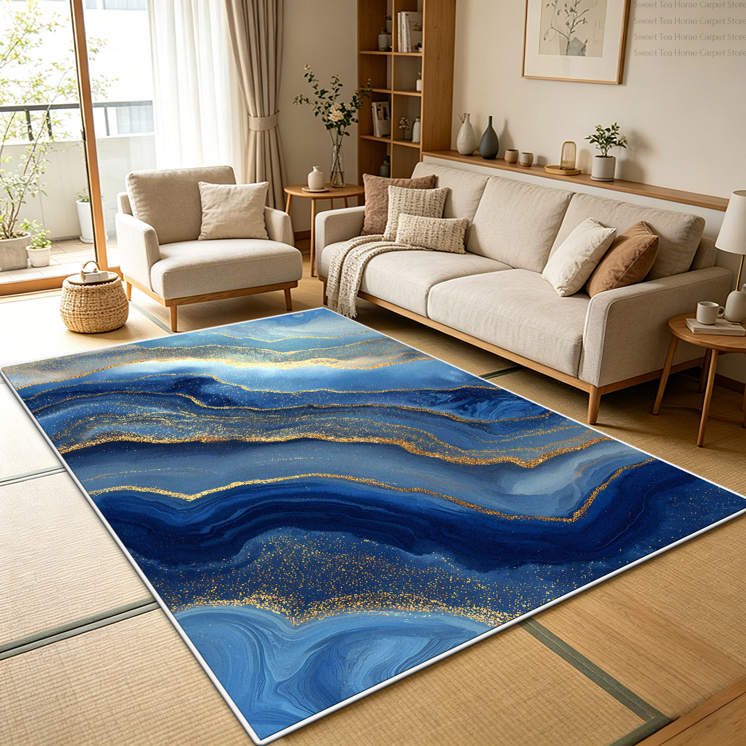 Luxury Blue Gold Marble Living - Commercial Kitchen Non Slip Flooring 评论和价格
