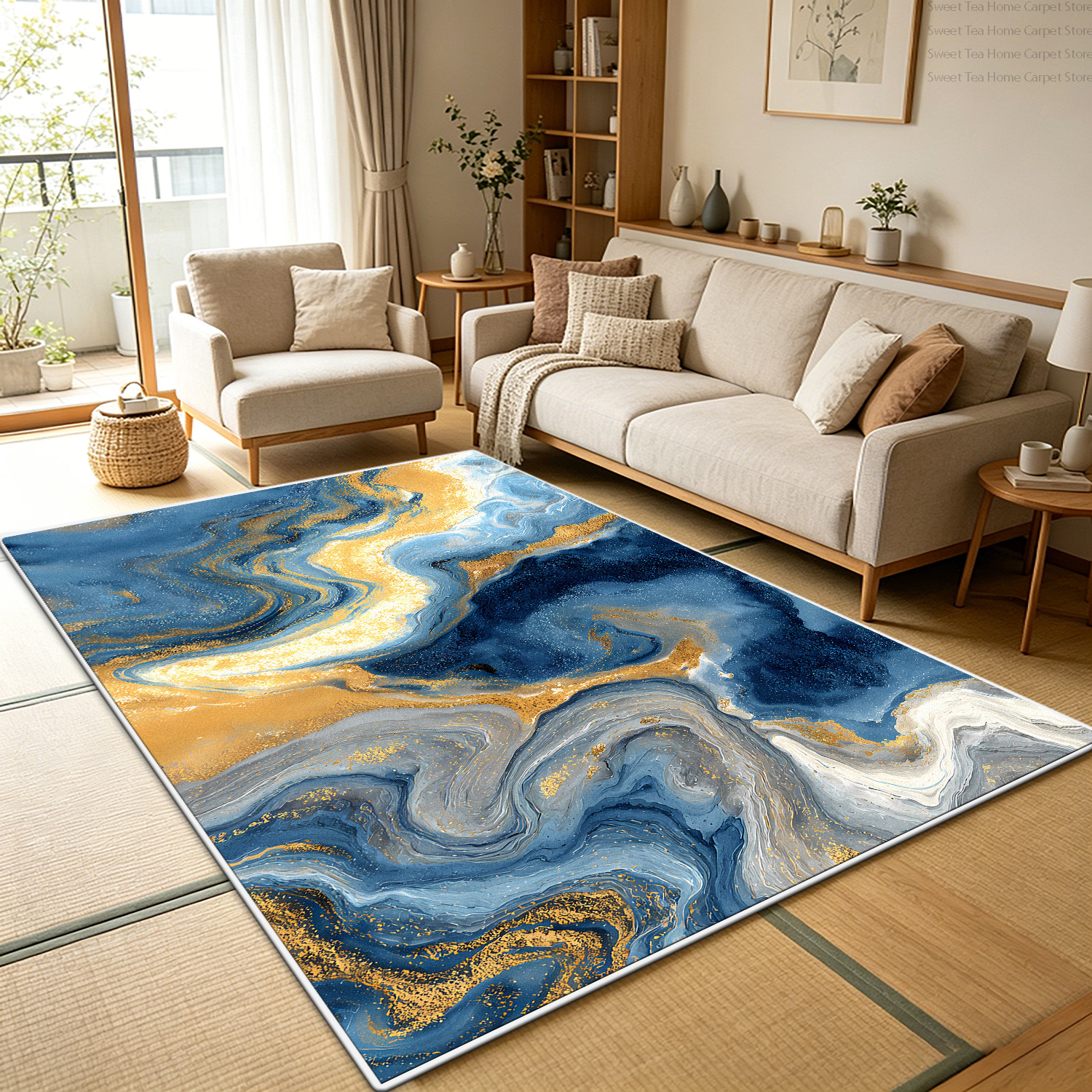 Luxury Blue Gold Marble Living - Commercial Kitchen Non Slip Flooring 评论和价格